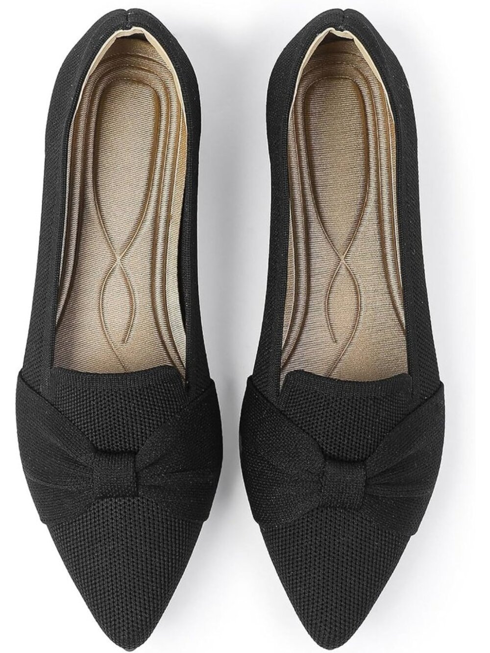 Women's Black Pointed Toe Ballet Flats Comfortable Knit Dressy Bow Flats Shoes